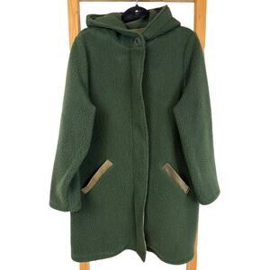 Dakini Polartec Green Sherpa Hooded Long Coat Corduroy Trim USA Size M